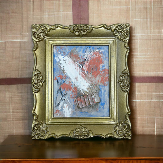 Original Framed Abstract Art Painting 6.5x7 Mini "Broken Whisper" Signed TJ9