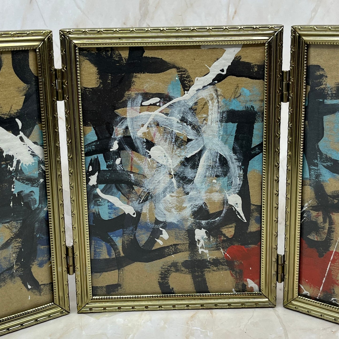 Original Framed Mixed Media Triptych Abstract Art Painting “Possible Dream” COA