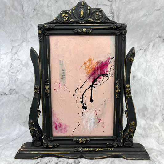 Original Framed Mixed Media Abstract Art Painting 15.5x13.5 Second Chance w/ COA