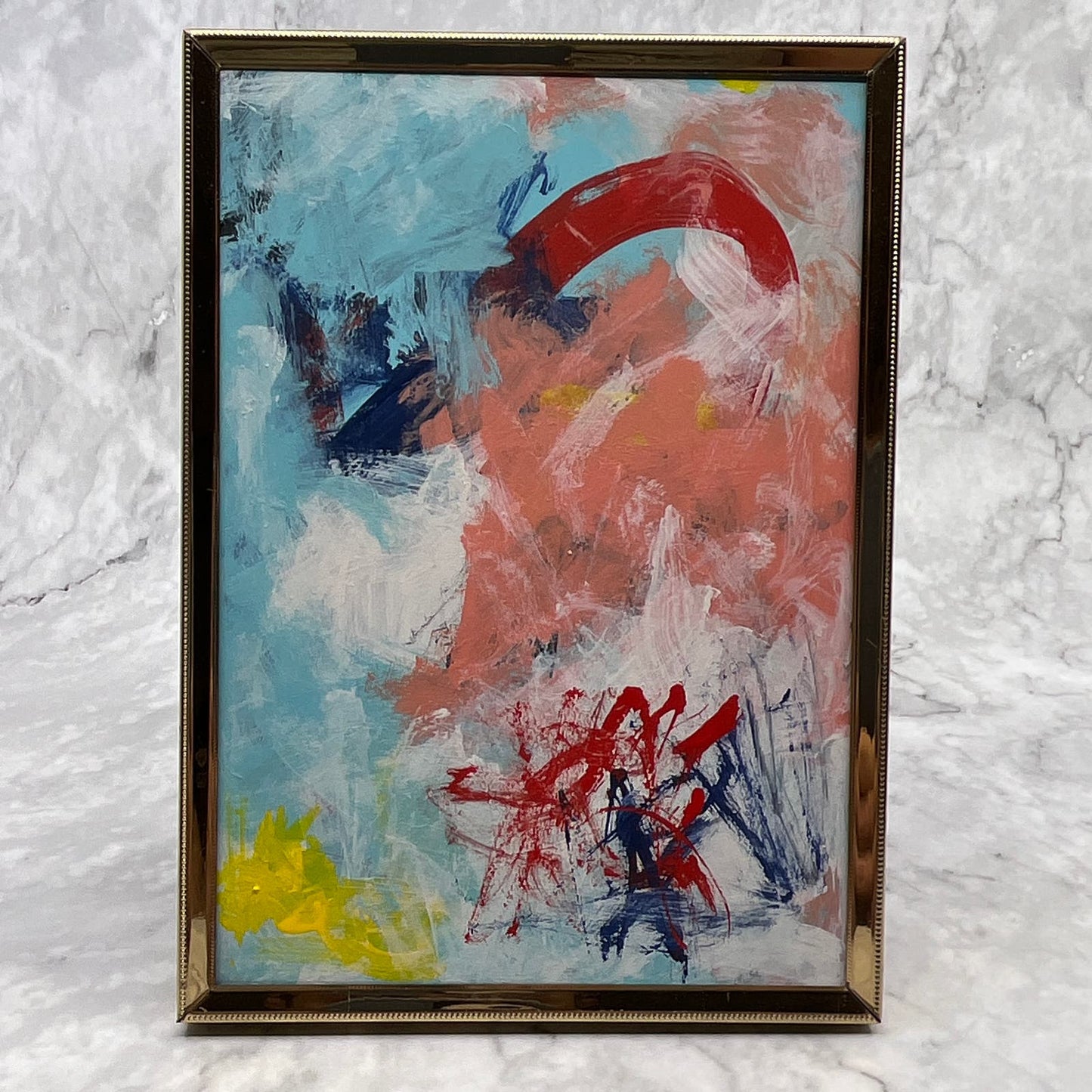 Framed Original Abstract Art Painting 5x7" Cinnamon Rainbow With COA TI6