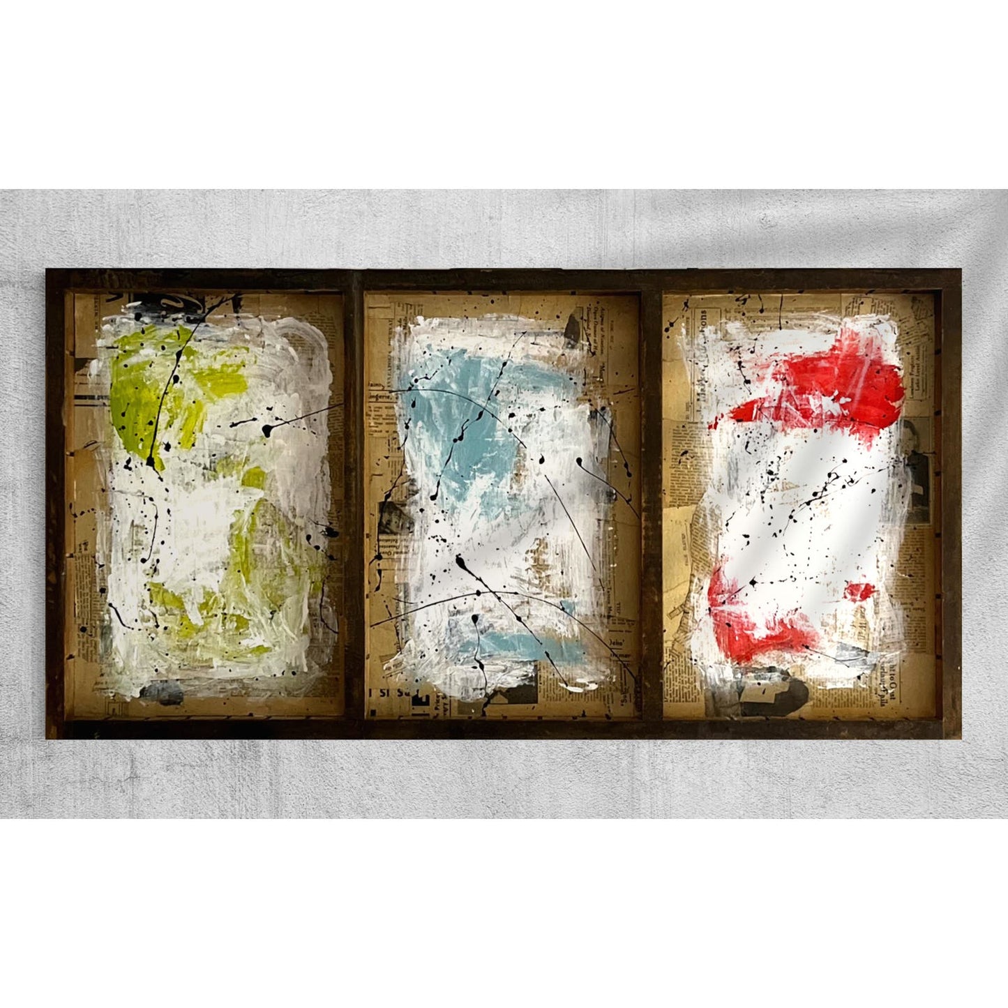 Original Mixed Media Abstract Art Painting 32x16.5 Reclaimed Printer’s Tray COA