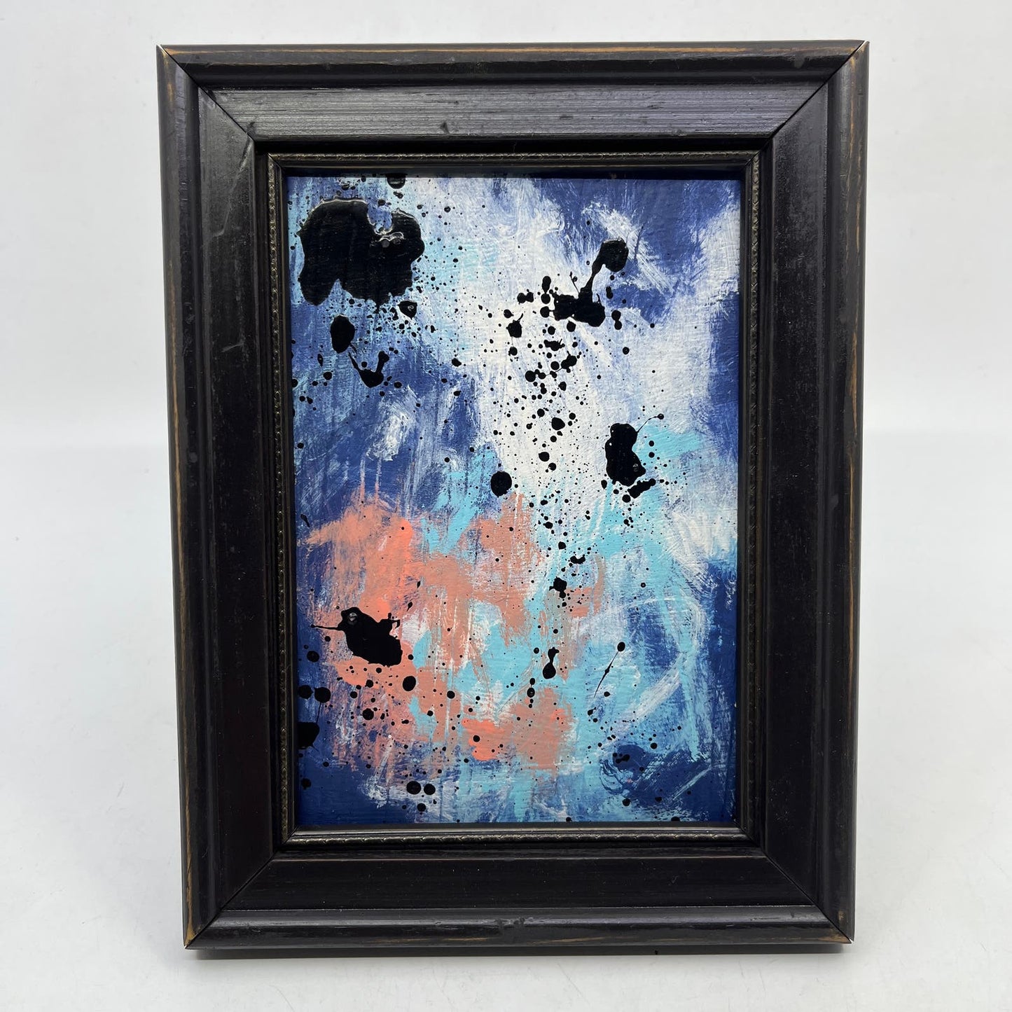 Framed Original Abstract Art Painting "Shrimp Cocktail" Acrylic on Vinyl 6x8 TI5