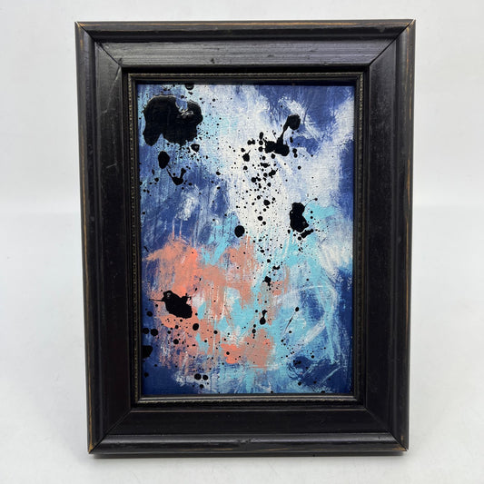 Framed Original Abstract Art Painting "Shrimp Cocktail" Acrylic on Vinyl 6x8 TI5