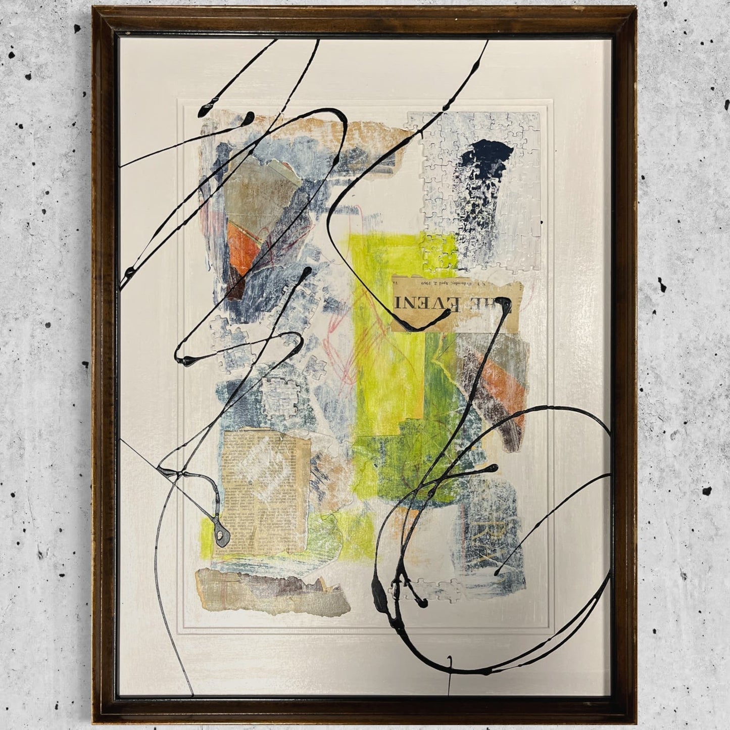 Original LARGE Framed Abstract Art Painting Collage 22x29 Contact Dream COA