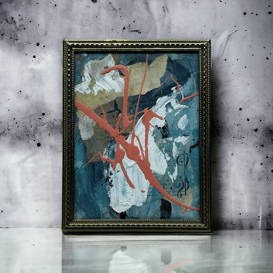Original Framed Mixed Media Abstract Art Painting 3x4 Mini "Equal Axis" COA TJ9
