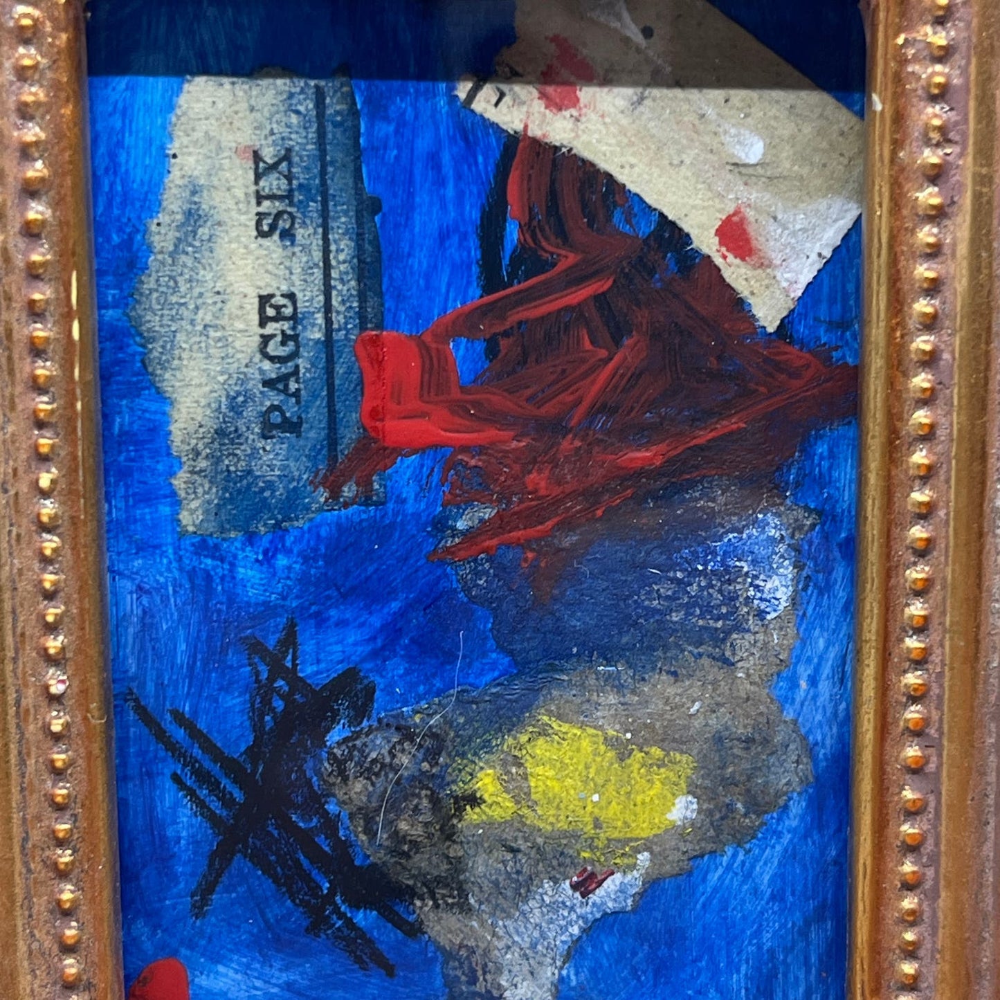 Original Framed Mixed Media Abstract Art Painting 5x4 Mini "Page Six" Signed TJ9