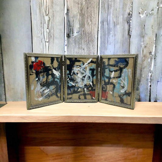 Original Framed Mixed Media Triptych Abstract Art Painting “Possible Dream” COA