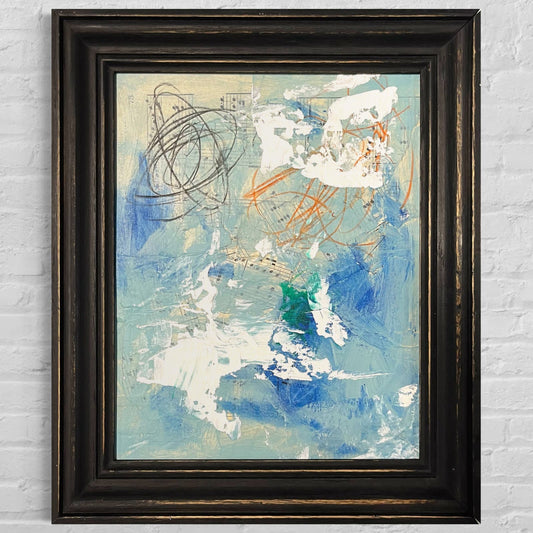 Original Framed Mixed Media Abstract Art Painting 10x12 “Blue Notes" With COA