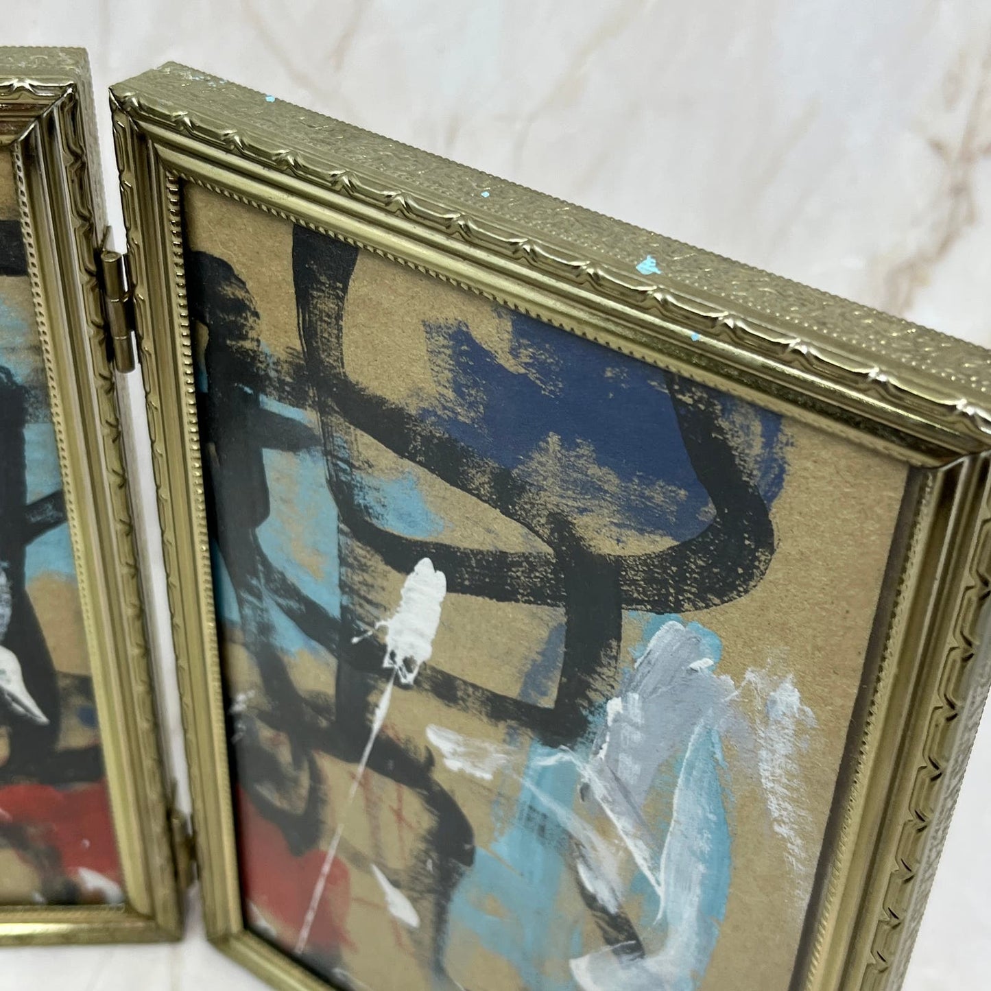 Original Framed Mixed Media Triptych Abstract Art Painting “Possible Dream” COA