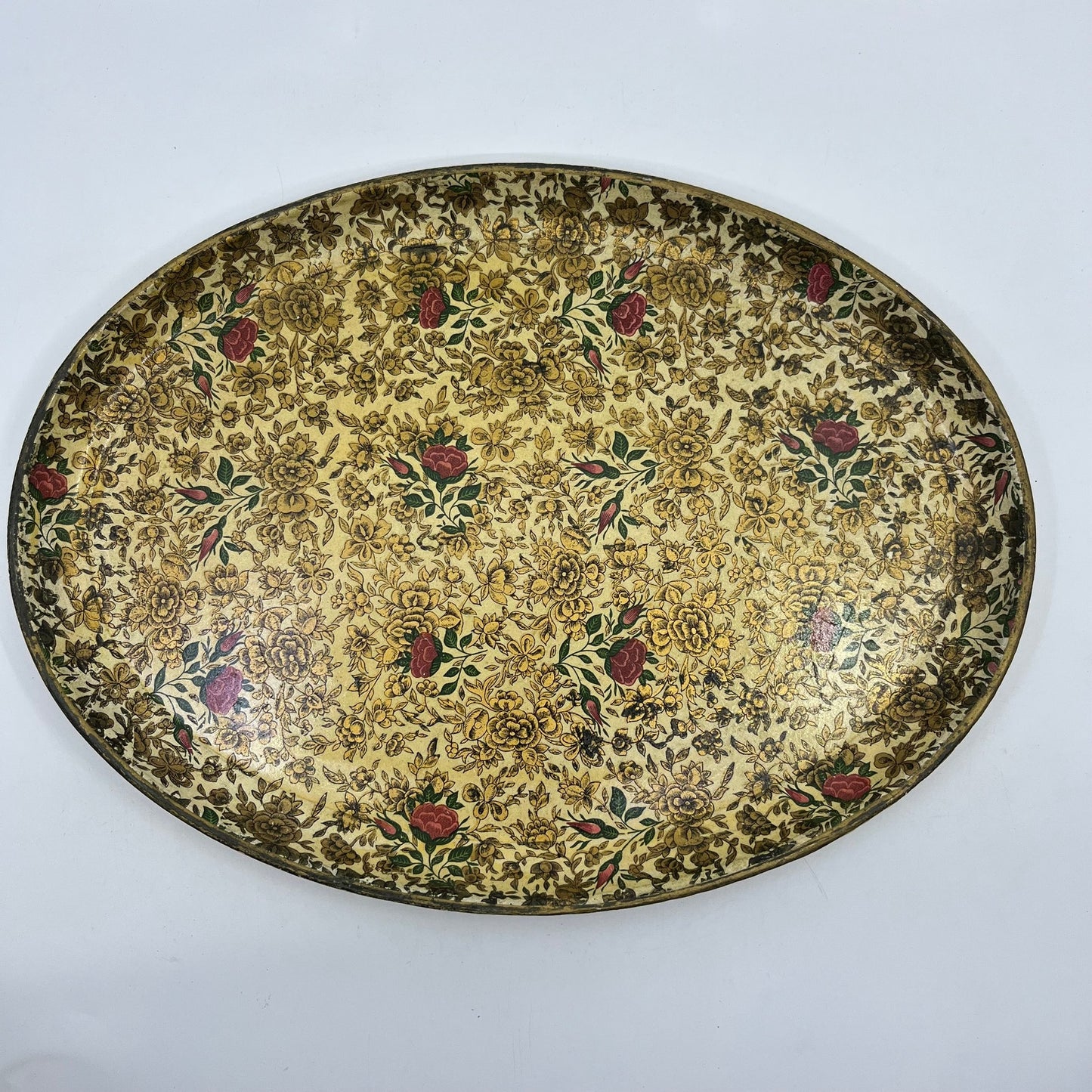 Vtg Oval Tray Alcohol Proof Paper Mache Alfred Knobler Highmount Roses 14" TK3
