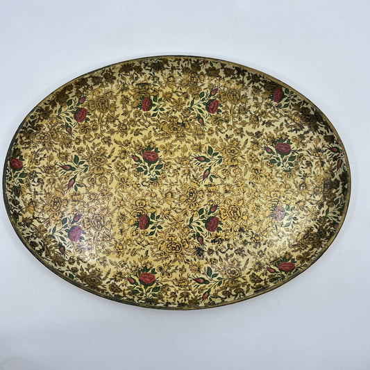 Vtg Oval Tray Alcohol Proof Paper Mache Alfred Knobler Highmount Roses 14" TK3