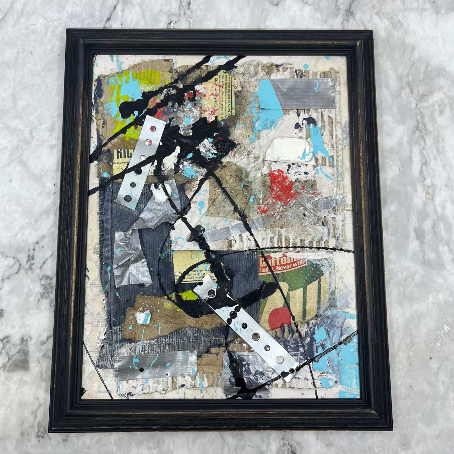 Original Framed Abstract Art Found Object Assemblage Collage 10.5x13.5” With COA