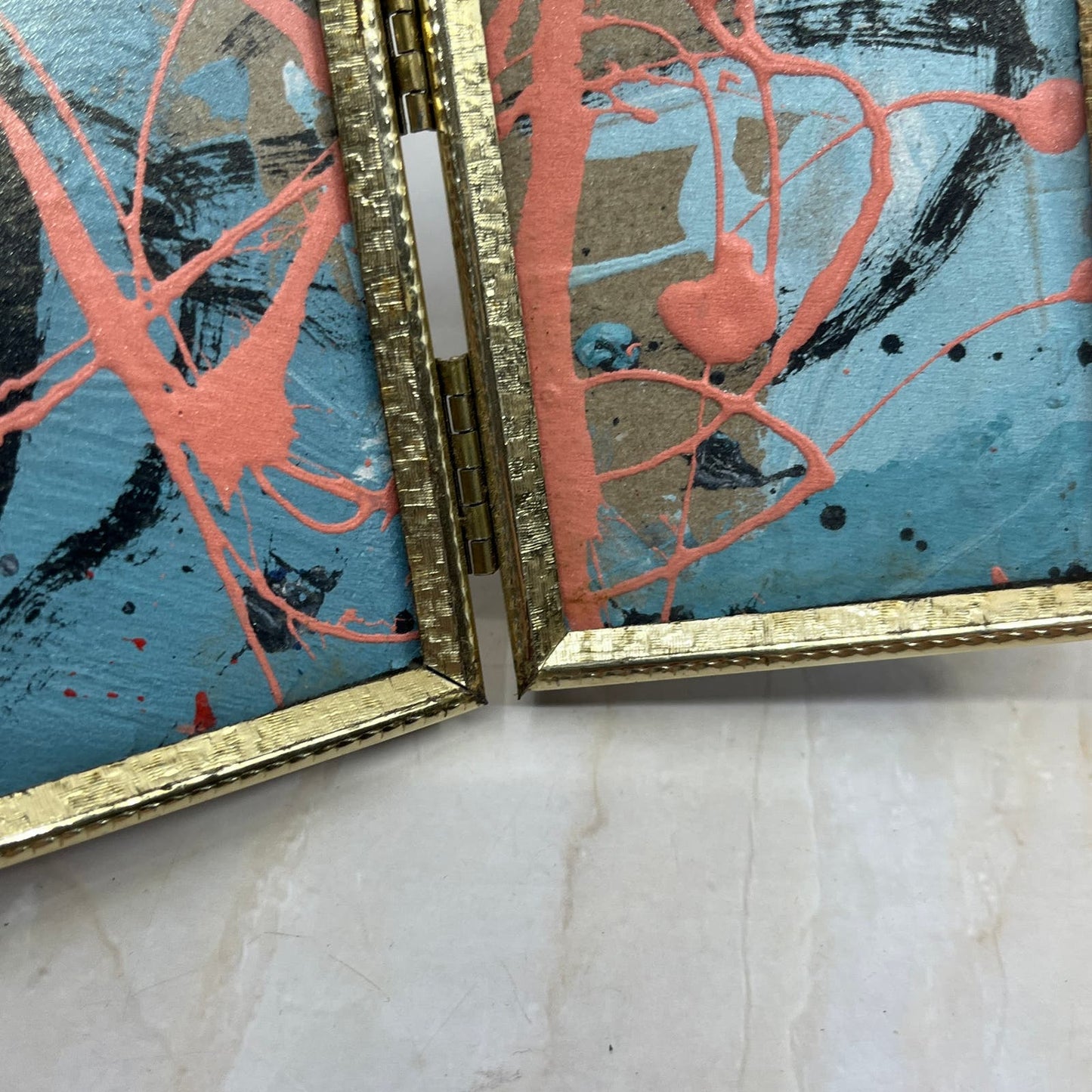 Original Framed Abstract Art Painting 2x3 Mini Diptych "Bold Mist" Signed TJ9