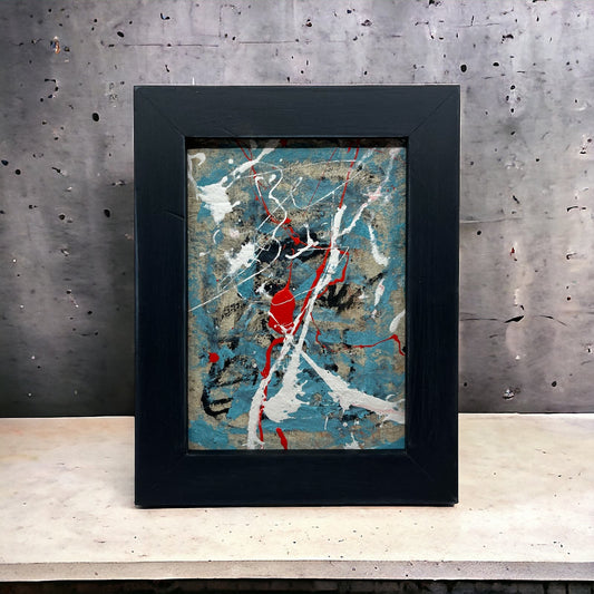 Original Framed Mixed Media Abstract Art Painting 9x7 "Distant Response" COA TJ9