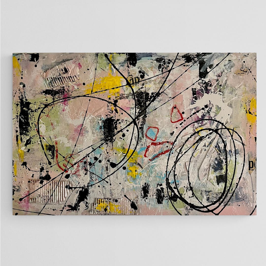 Original LARGE Mixed Media Abstract Art Painting 24x36" That’s Cap w/ COA