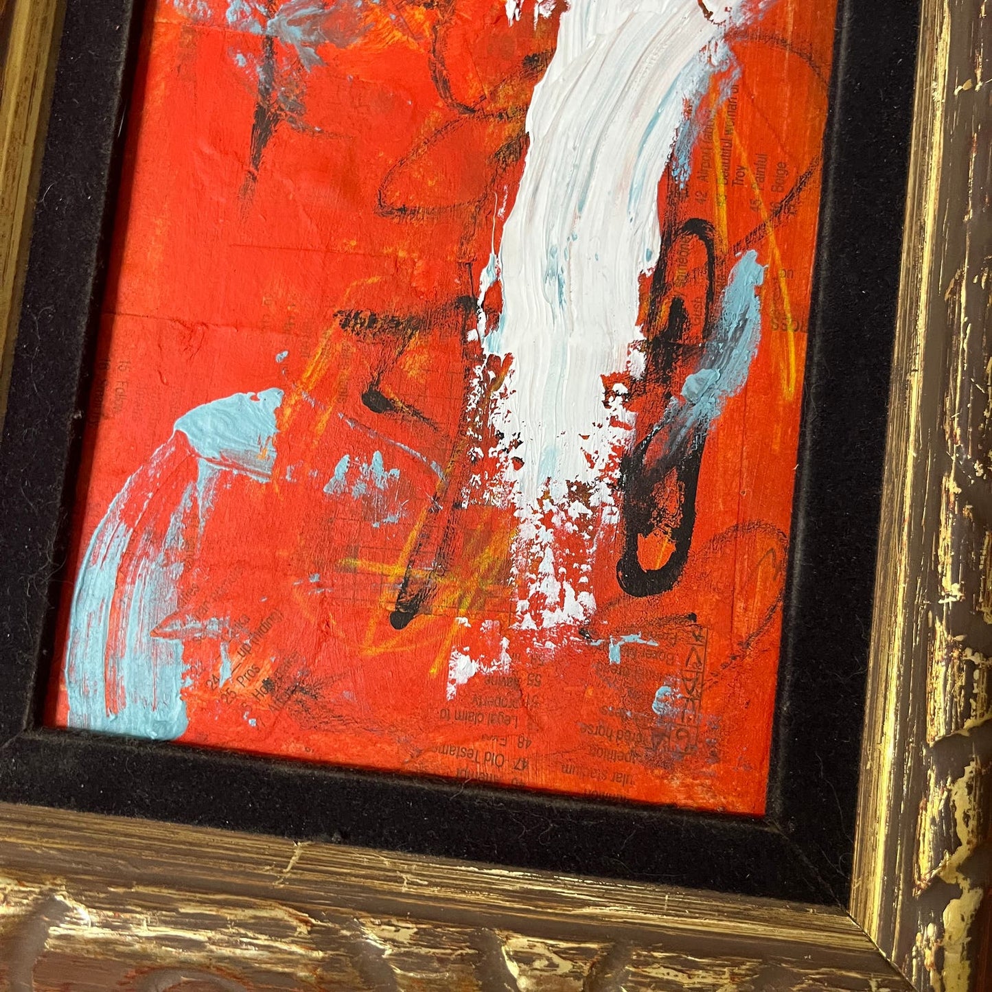 Original Framed Abstract Art Painting Collage 11x19 "Distinct Fare" COA