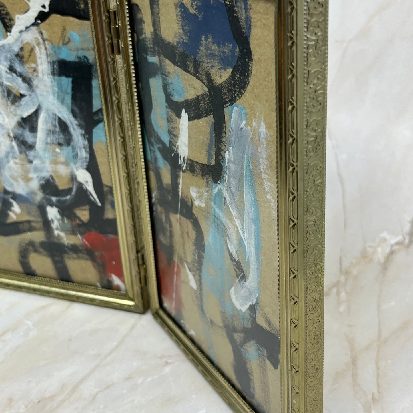 Original Framed Mixed Media Triptych Abstract Art Painting “Possible Dream” COA