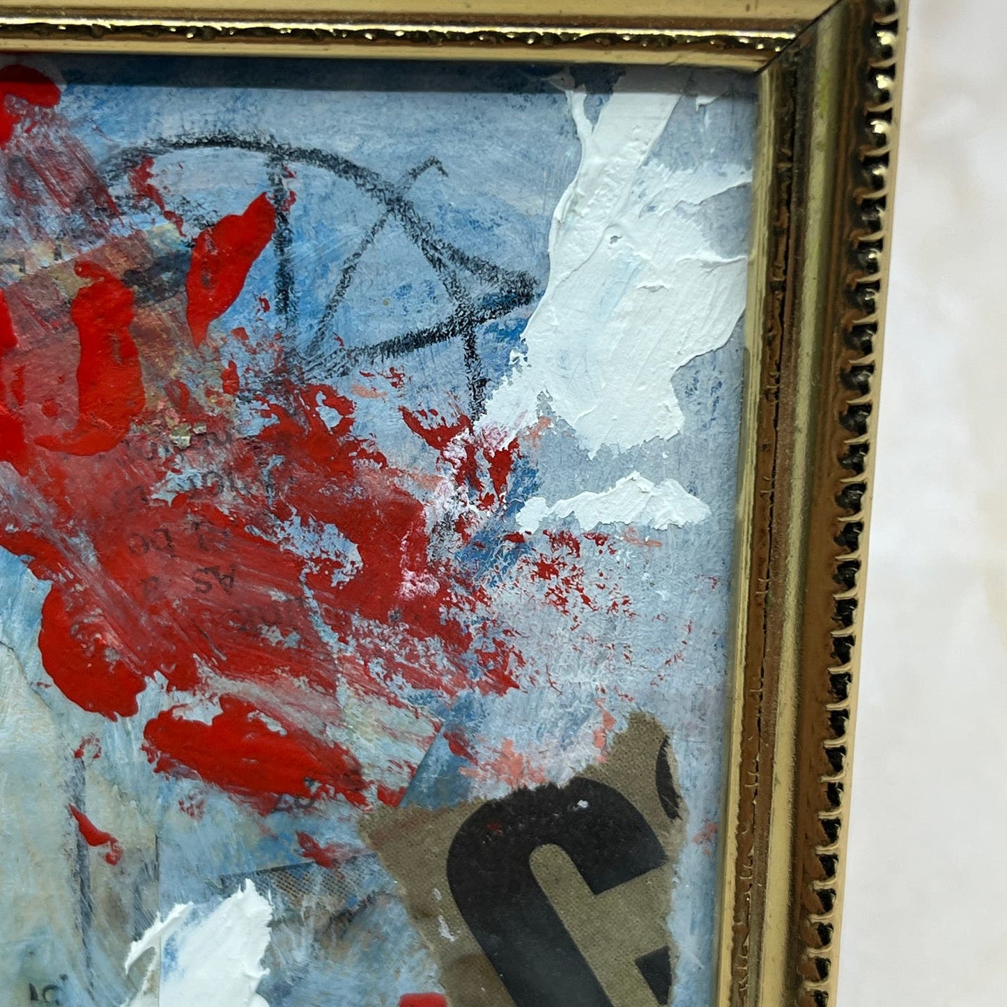 Original Framed Mixed Media Abstract Art Painting 3x4 Mini "c1935" Signed TJ9
