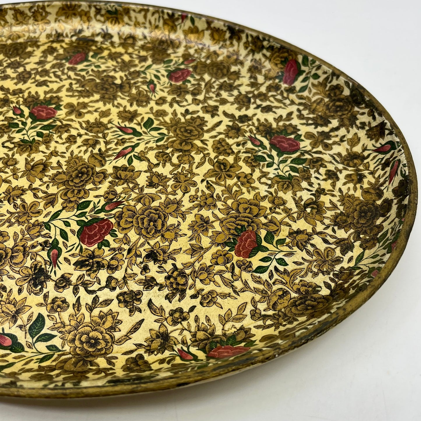 Vtg Oval Tray Alcohol Proof Paper Mache Alfred Knobler Highmount Roses 14" TK3