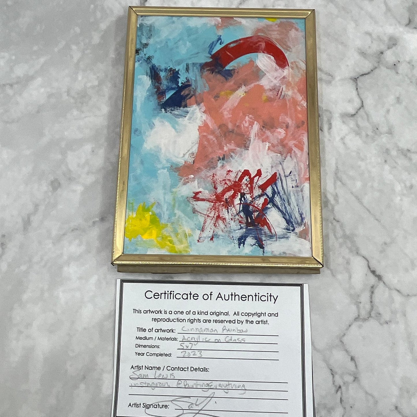 Framed Original Abstract Art Painting 5x7" Cinnamon Rainbow With COA TI6